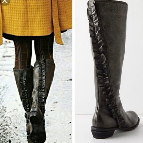 Anthropologie Shoes - Anthropologie Miss Albright Women’s Pebbled Primped Leather Ruffle Tall Boots